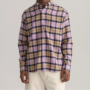 Topman Casual Plaid Shirt - Tan and Pink
